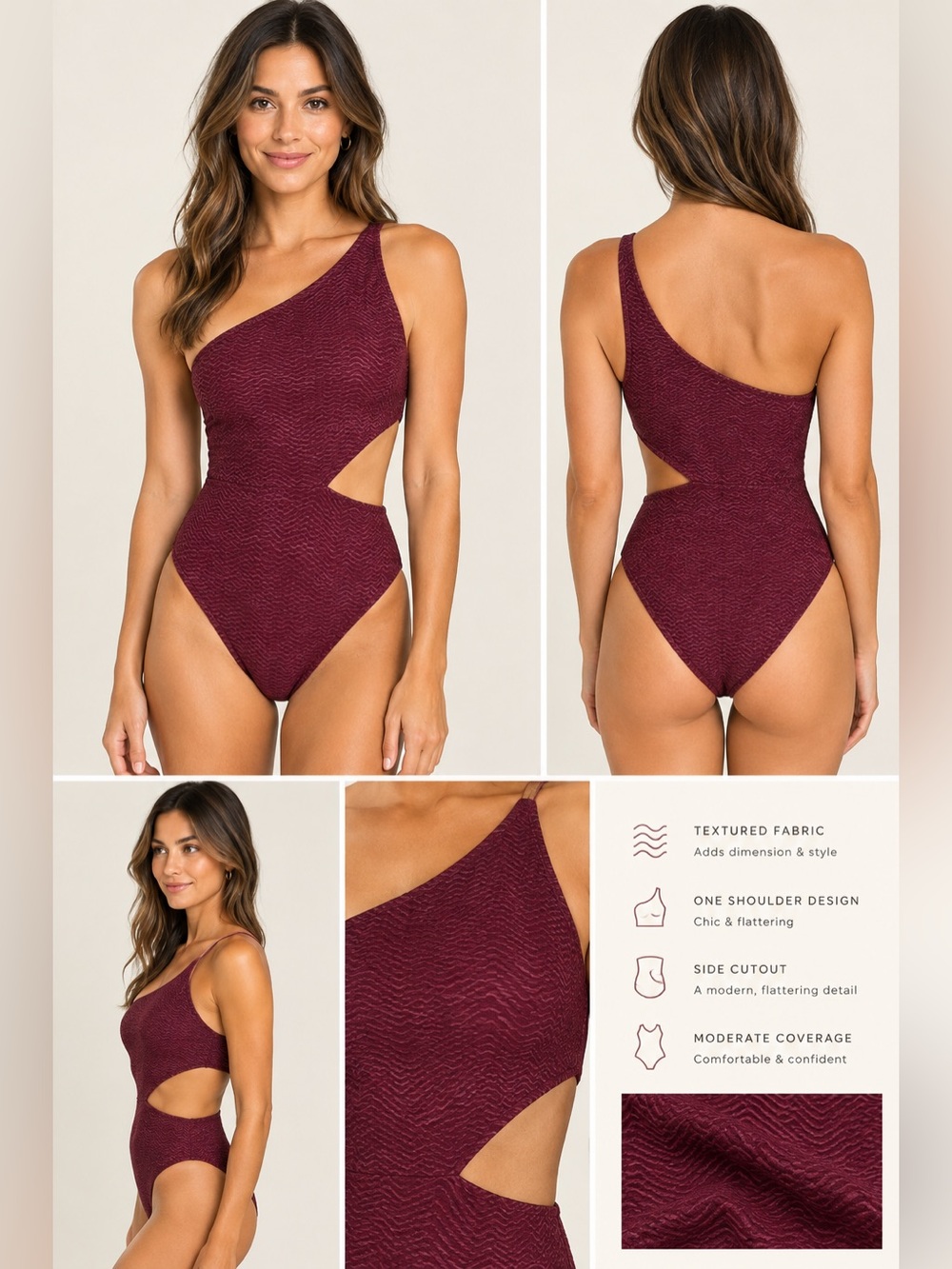 Sanctuary One-Shoulder Cutout Swimsuit in Plum